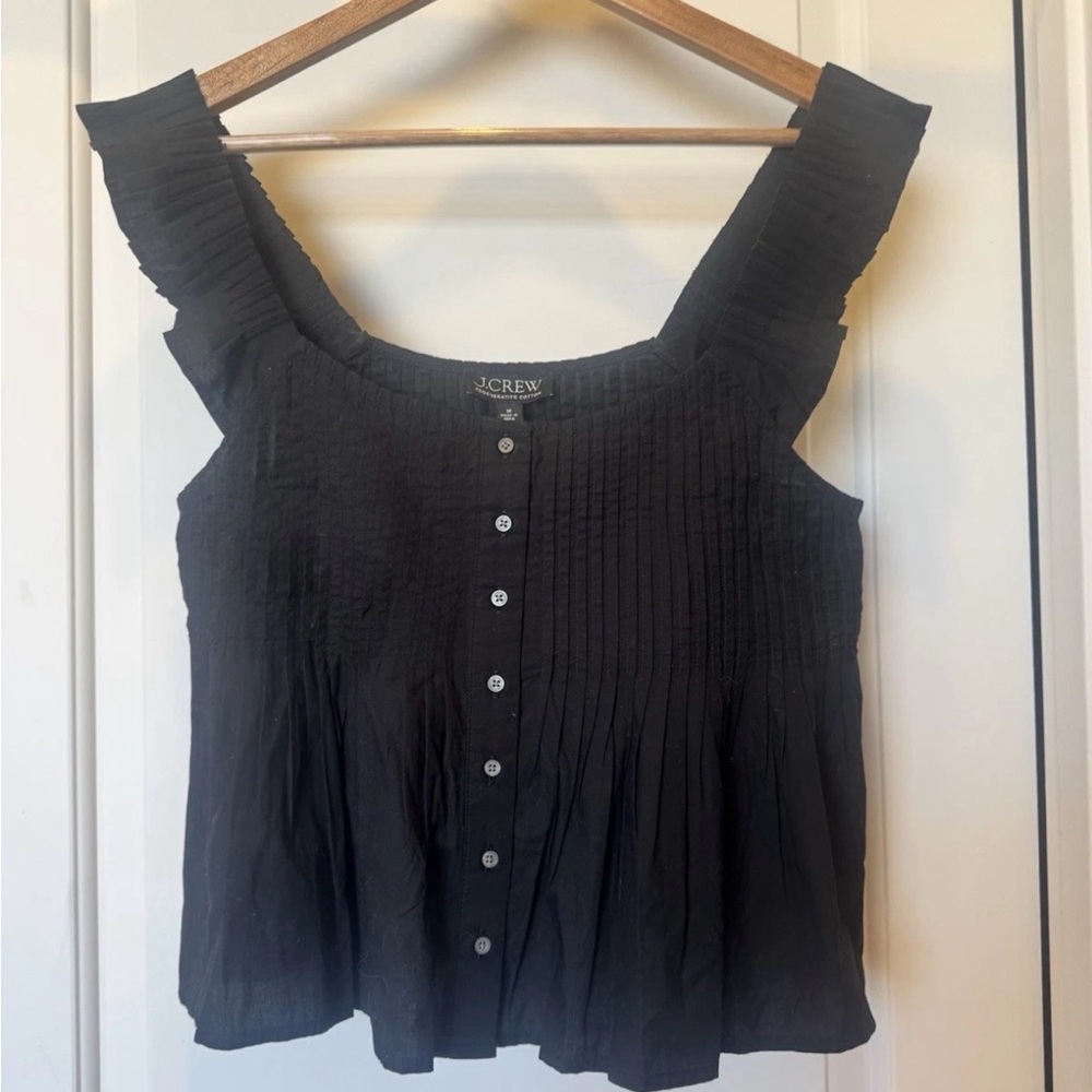 J. Crew Black Pleated Button-Front Sleeveless Top